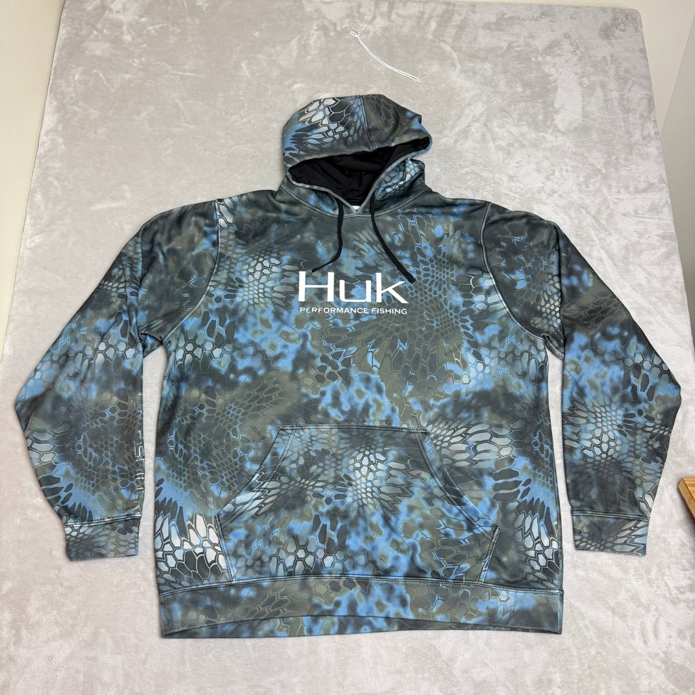 Huk Kryptek Camo Performance Hoodie Mens XXL Fishing Pullover Sweatshirt Outdoor